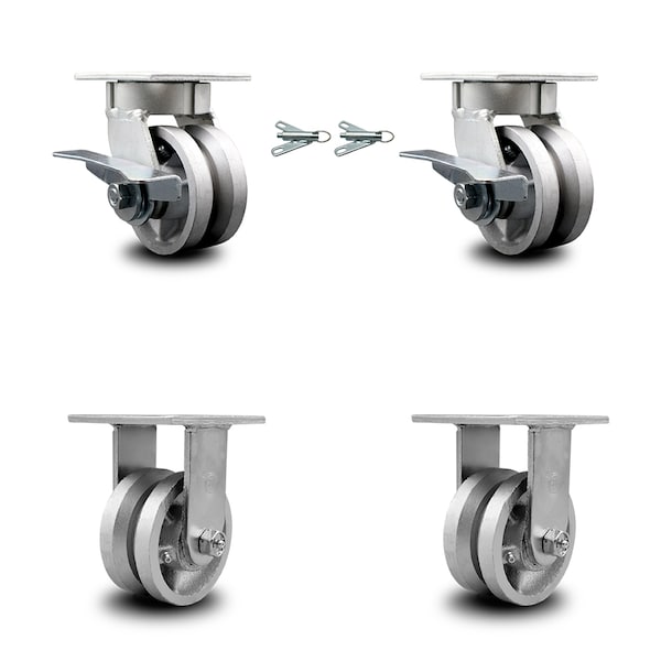 Service Caster 4 Inch Kingpinless V Groove Semi Steel Caster Brake & Swivel Locks 2 Rigid, 2PK SCC-KP30S420-VGR-SLB-BSL-2-R-2 - main
